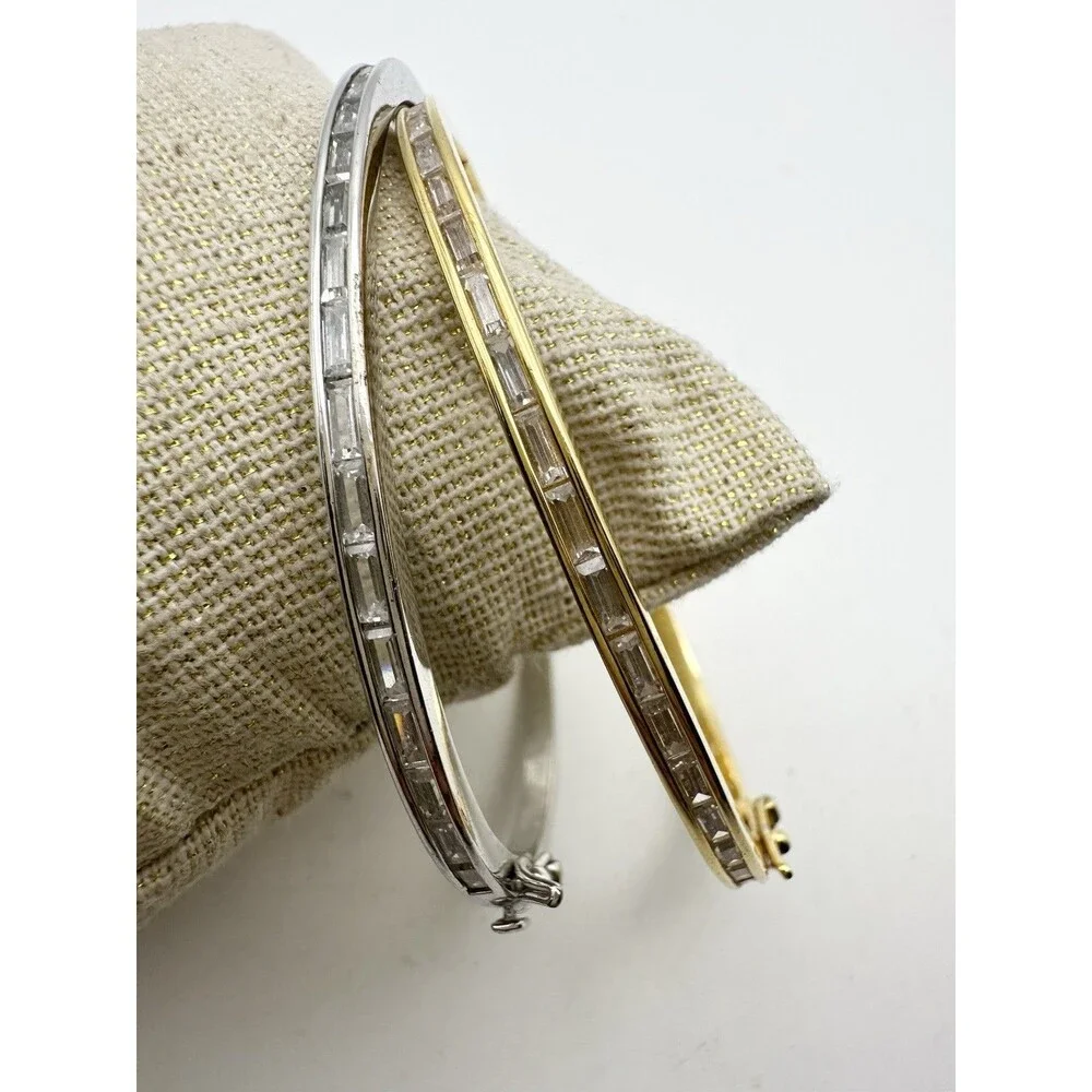 2pcs Baguette Bangle Bracelet Gold Silver Tone 7.25”